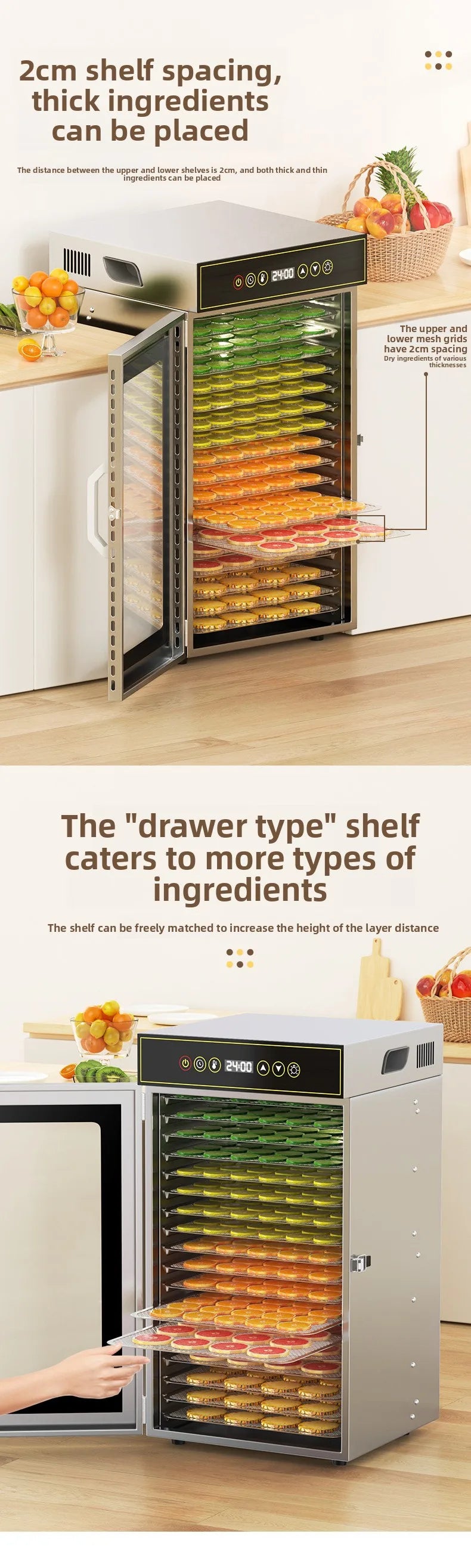 18-Layer Stainless Steel Food Dehydrator — Commercial & Home Use, Adjustable Temperature
