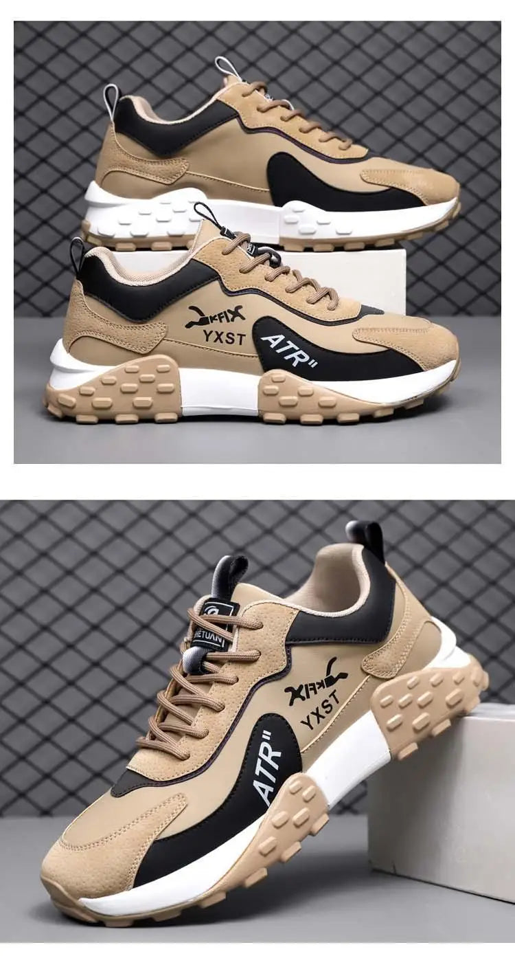 Men's Breathable Faux Leather Lace-Up Sneakers