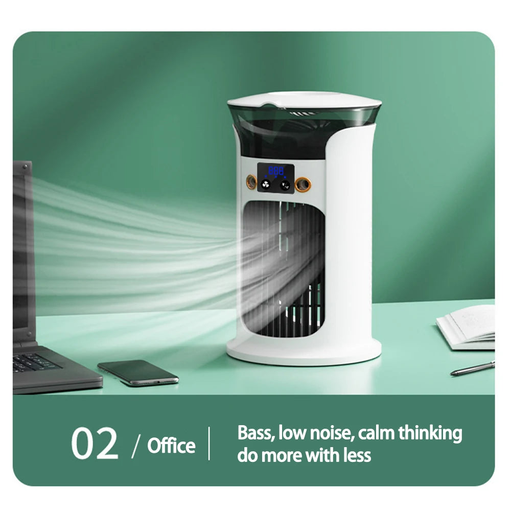 Mute Desktop USB Mini Air Conditioner Fan — Portable Water Mist Cooling Fan with Night Lamp & Humidifier