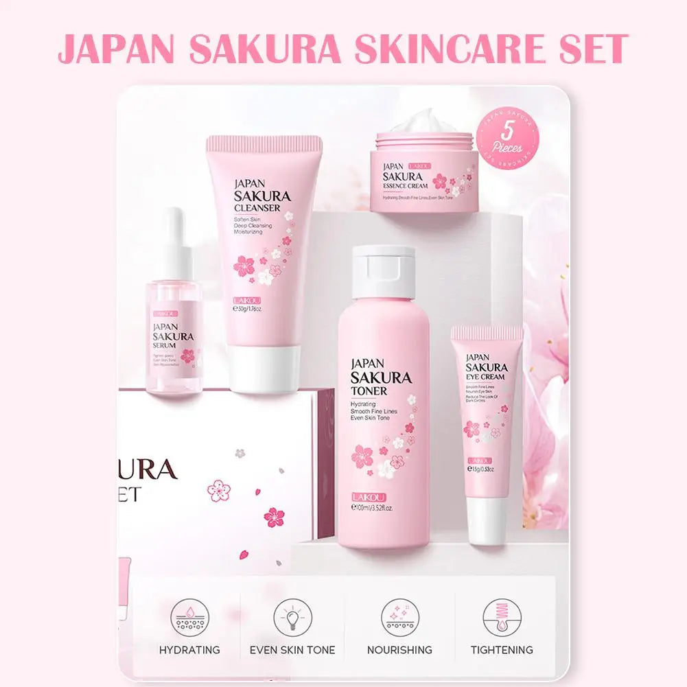 Sakura Skincare Gift Set – 3-Piece Travel Bag or 5-Piece Gift Box for Women