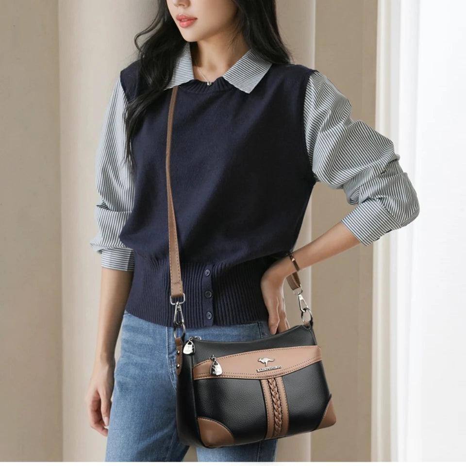Luxury Genuine Leather Flap Shoulder Bag – Sequin Crossbody Handbag for Women