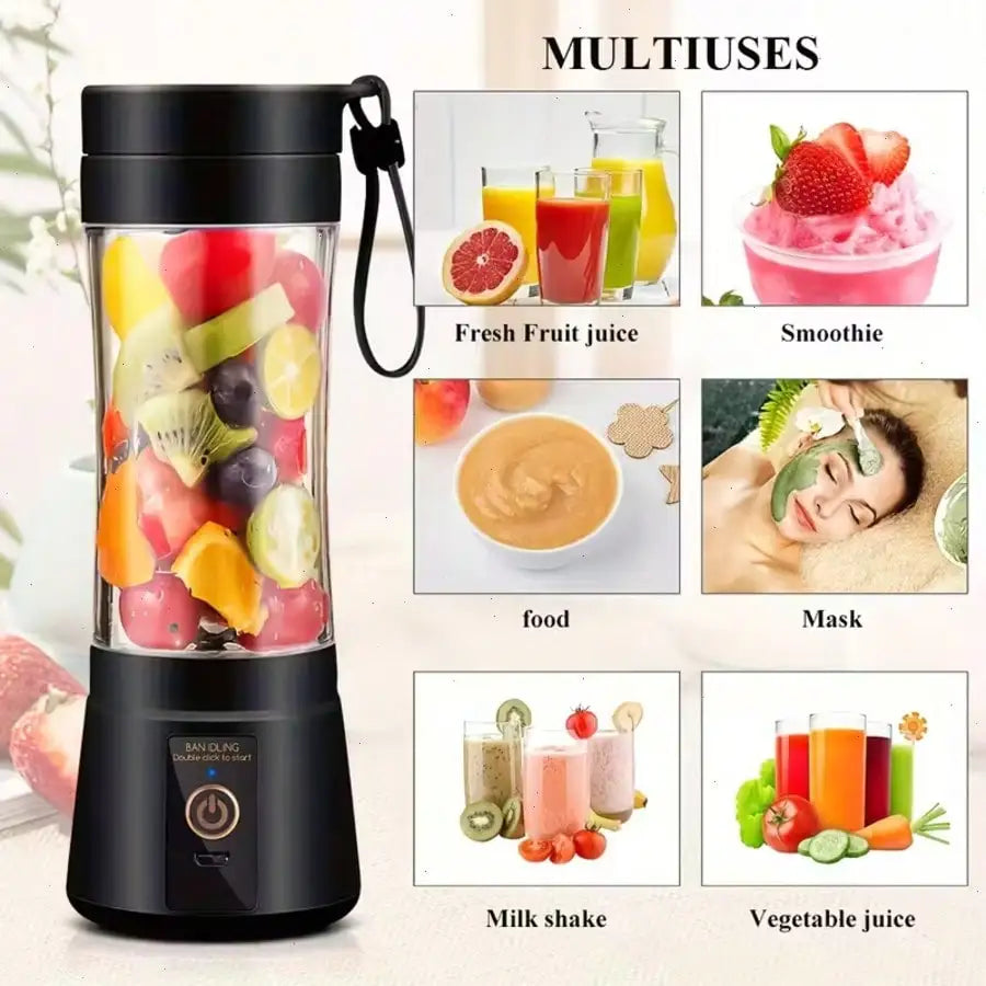12-Blade Portable USB Juicer 500ML — Mini Personal Blender for Smoothies & Shakes