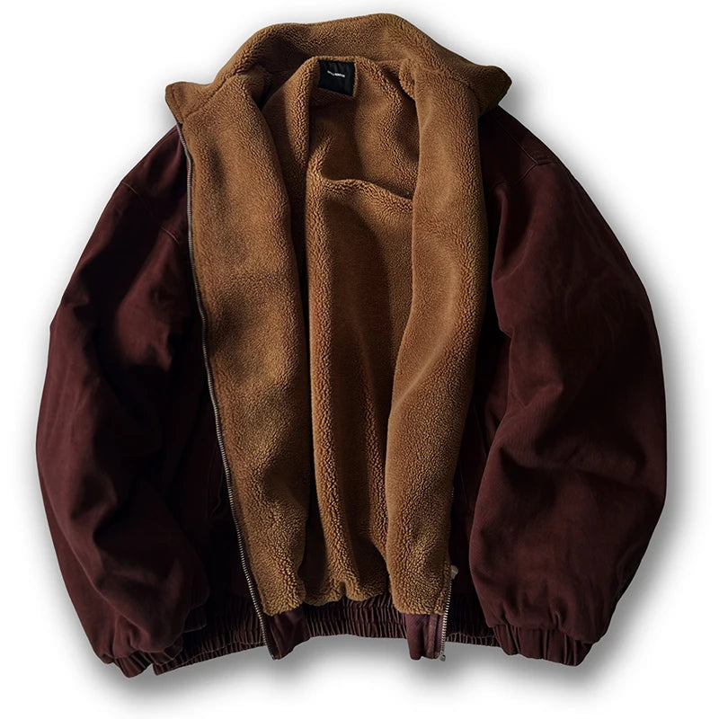 Men's Vintage Polar Fleece Jacket — Korean Streetwear Loose Warm Coat