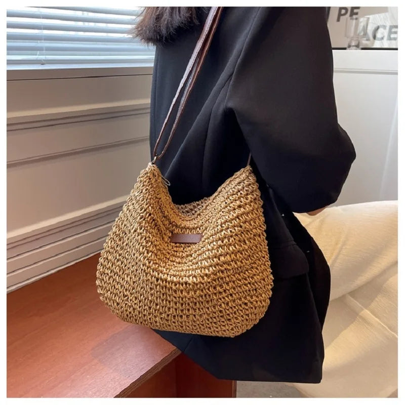 Woven Straw Crossbody Bag – Boho Beach Shoulder Bag for Women
