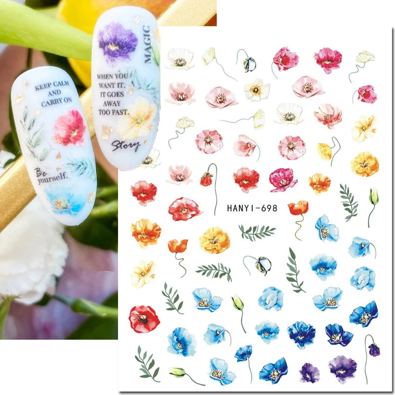 3D Summer Tropical Nail Art Sticker Decals — Palms, Butterflies & Flowers