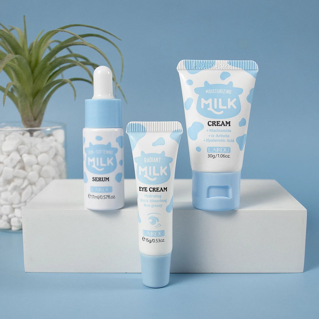 LAIKOU Milk Glowing Trio Skincare Set – Hydrating Serum, Eye Cream & Moisturizer