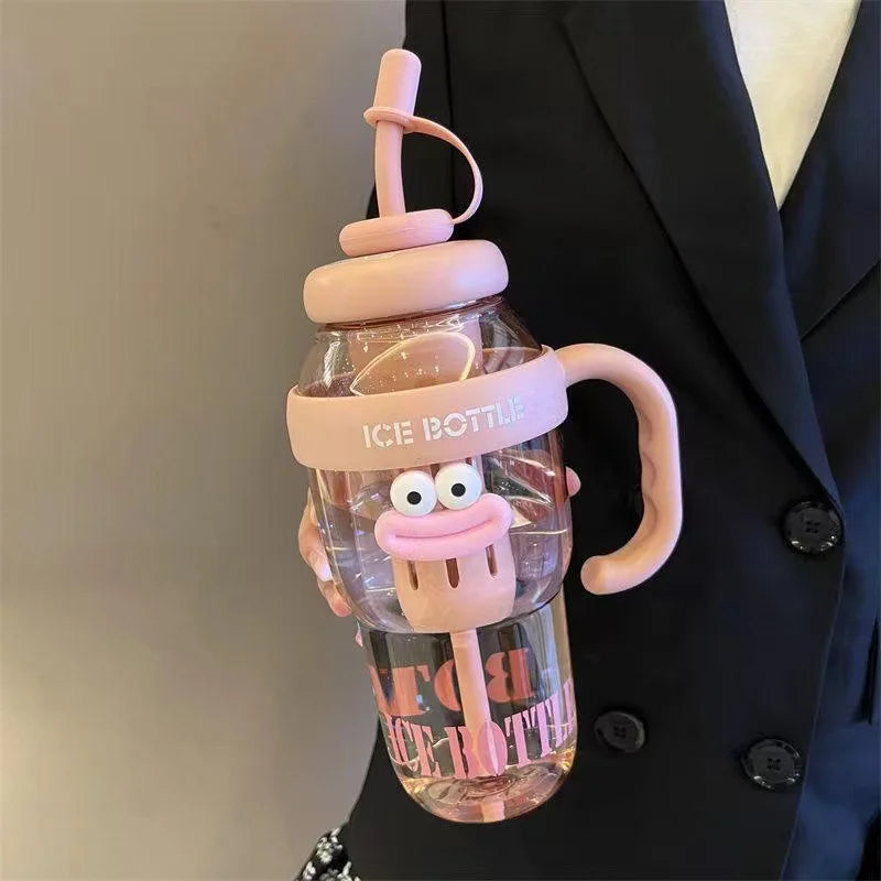 1100ml Cute Aesthetic Water Bottle with Straw & Tea Infuser – Large Capacity BPA-Free PC Cup for Women, Outdoor & Travel