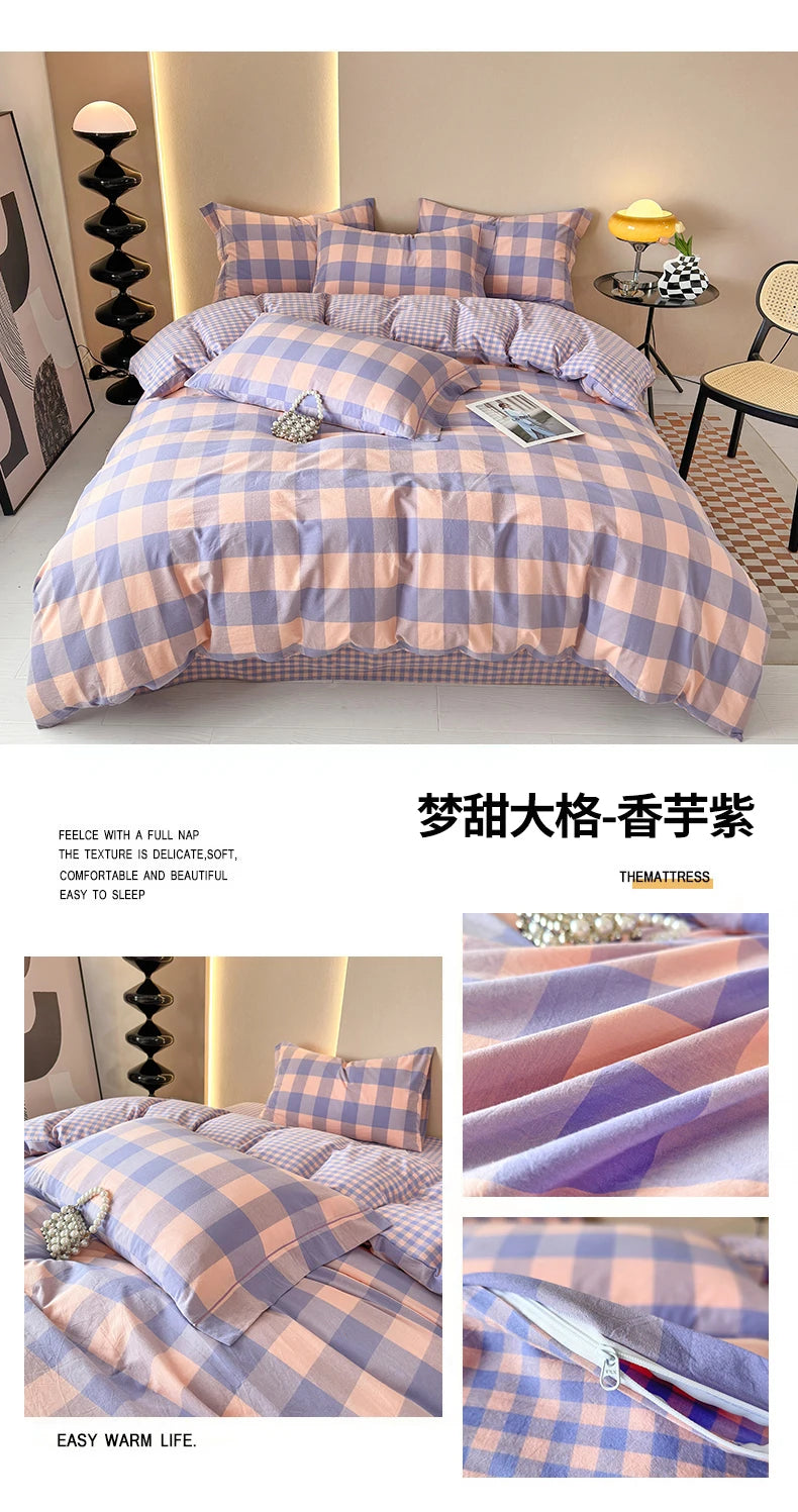 100% Cotton Plaid Duvet Cover – 160x210 to 220x240, Quilt Cover (Pillowcase Sold Separately)
