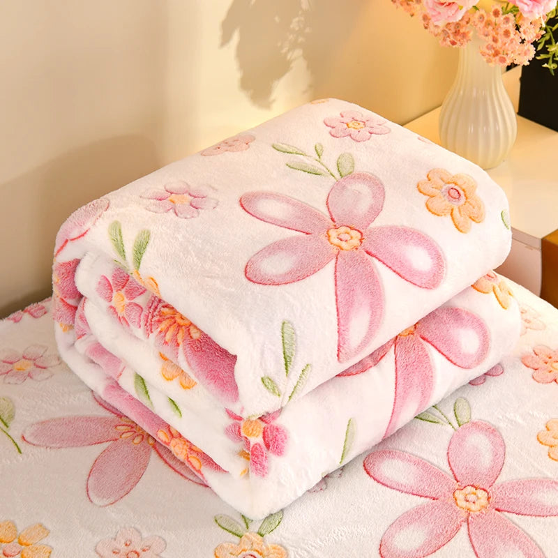 Floral Fleece Blanket – Warm Travel Shawl & Sofa Nap Blanket, Pet-Friendly, 70x100cm
