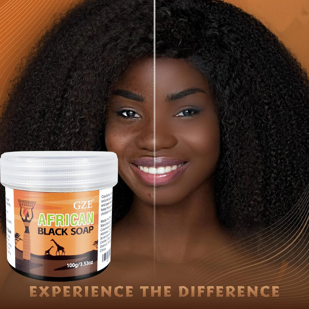 GZE African Black Soap 3-in-1 – Face, Hair & Body Cleanser with Natural Ingredients, 100g