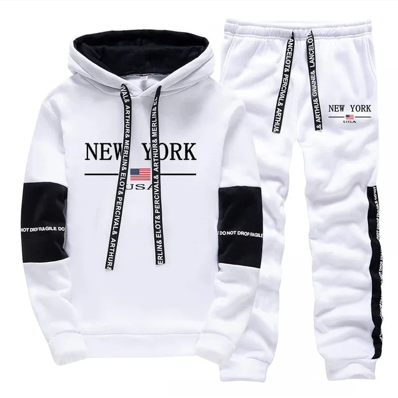 Men's Print Hoodie & Jogger Pants Tracksuit – Autumn Winter Casual Sportswear Set