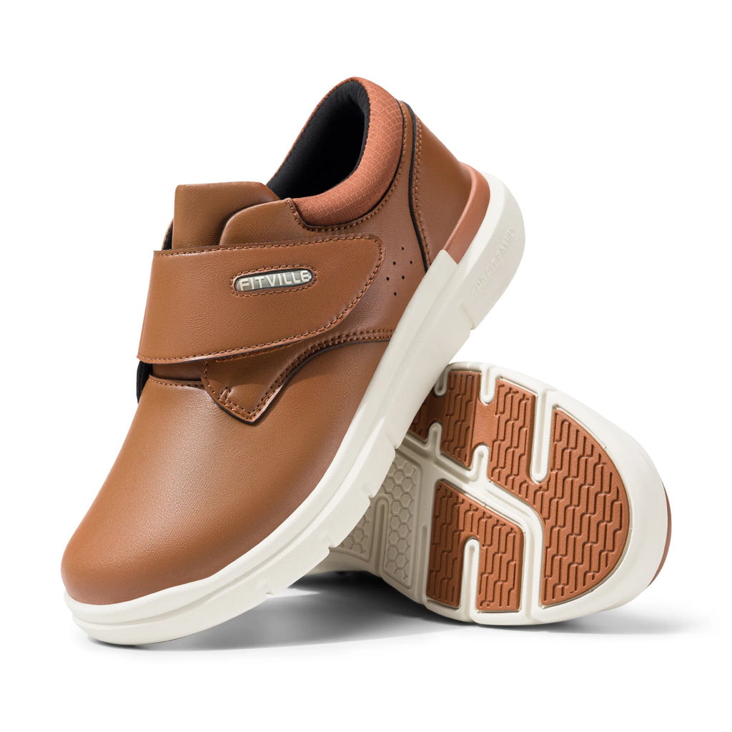 FitVille Men's Wide Diabetic Leather Shoes – Slip-On Orthopedic Footwear for Swollen Feet, Neuropathy & Foot Pain Relief