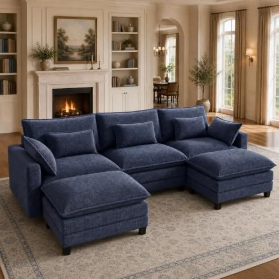 Deep-Seat Chenille Chaise Lounge with Ottoman