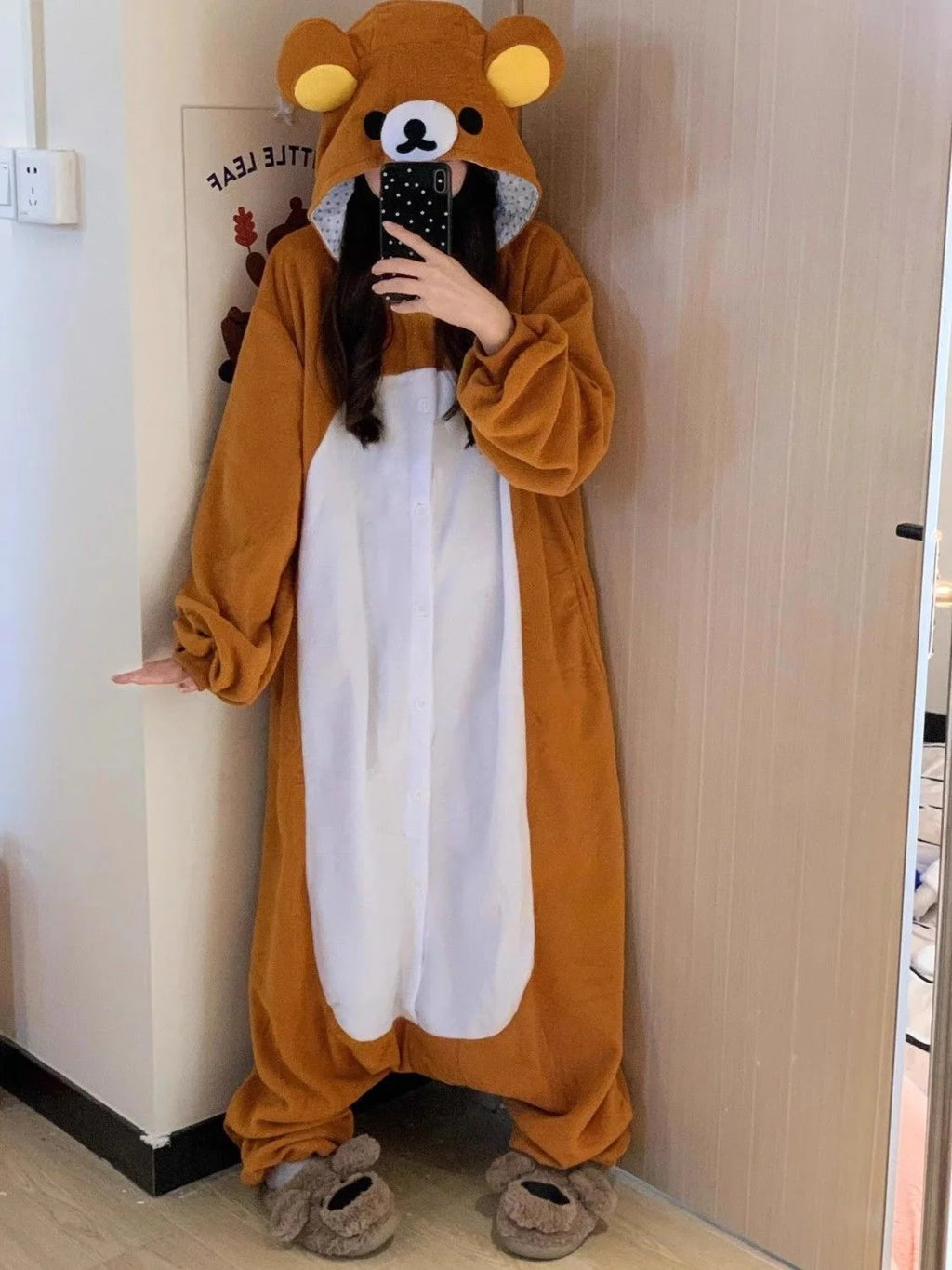 Women's Rilakkuma Bear Hooded Onesie Pajamas | Warm Cartoon Fleece Jumpsuit