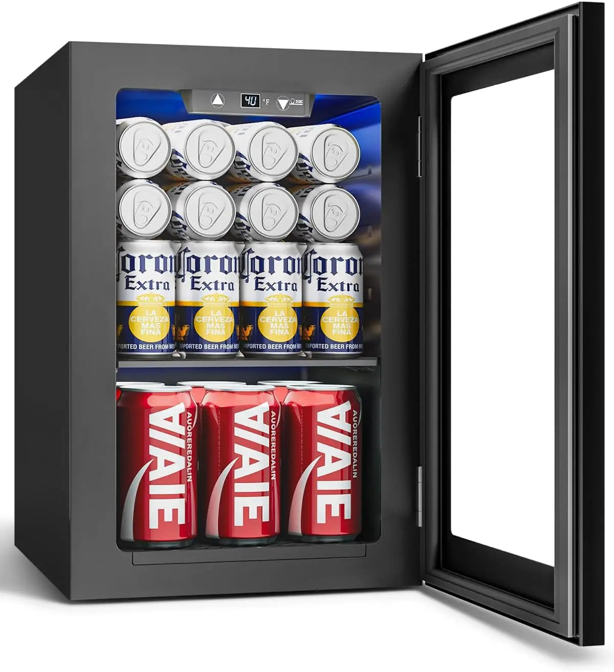 24-Can Mini Fridge with Digital Temperature Control — Compact Beverage Cooler for Soda, Wine & Beer, Black