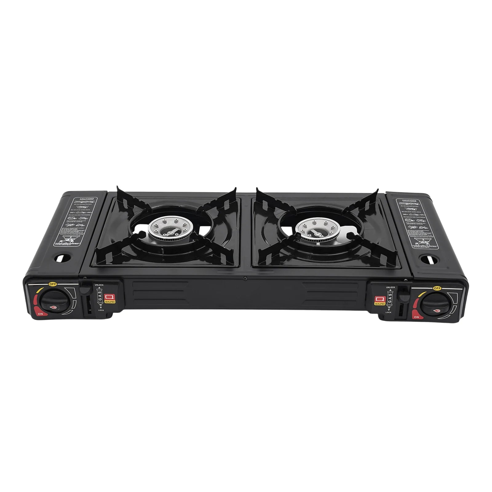 2-Burner Portable Camping Stove — 2500W Each, Butane/LPG, Piezo Ignition, Carry Case Included