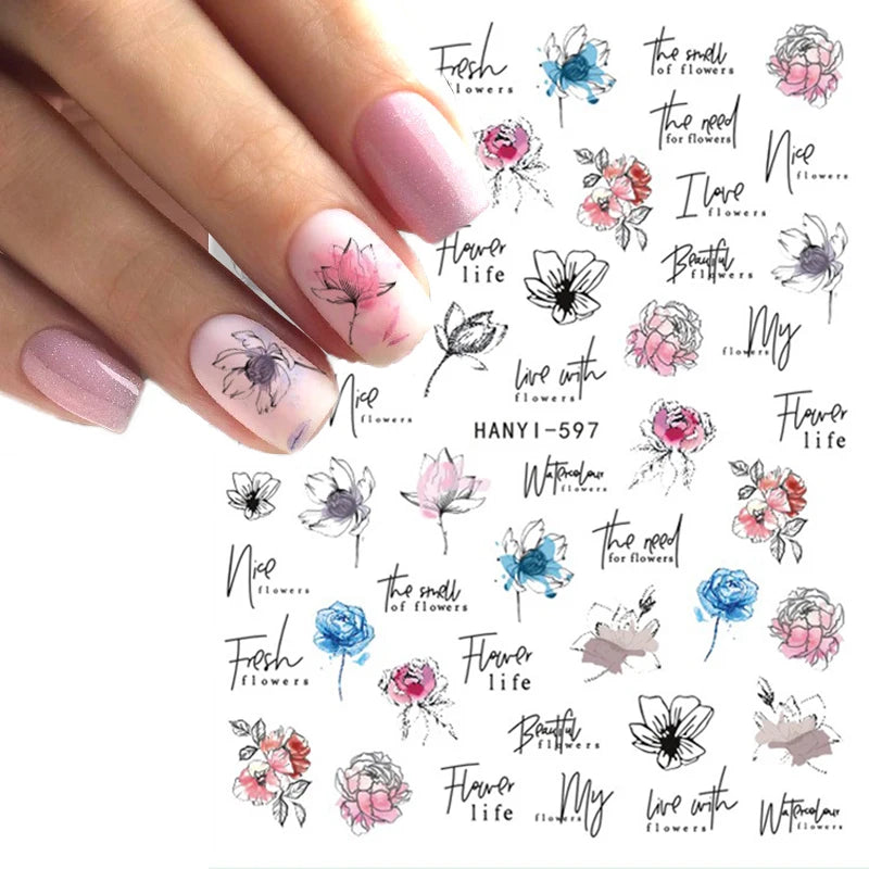 3D Summer Tropical Nail Art Sticker Decals — Palms, Butterflies & Flowers