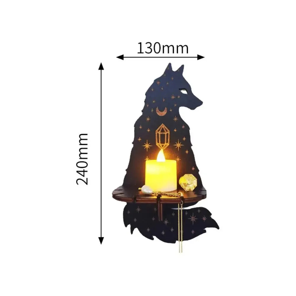 Wooden Carved Wall Shelf & Candle Holder — Hanging Display Stand for Home Decor