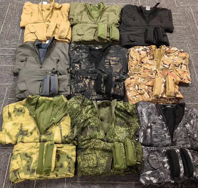 Men's Camouflage Tactical Set – Waterproof Softshell Fleece Jacket & Cargo Pants