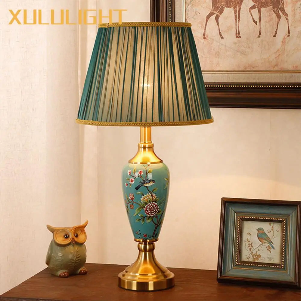 Ceramic Floor Lamp – Fabric Shade & LED Lighting