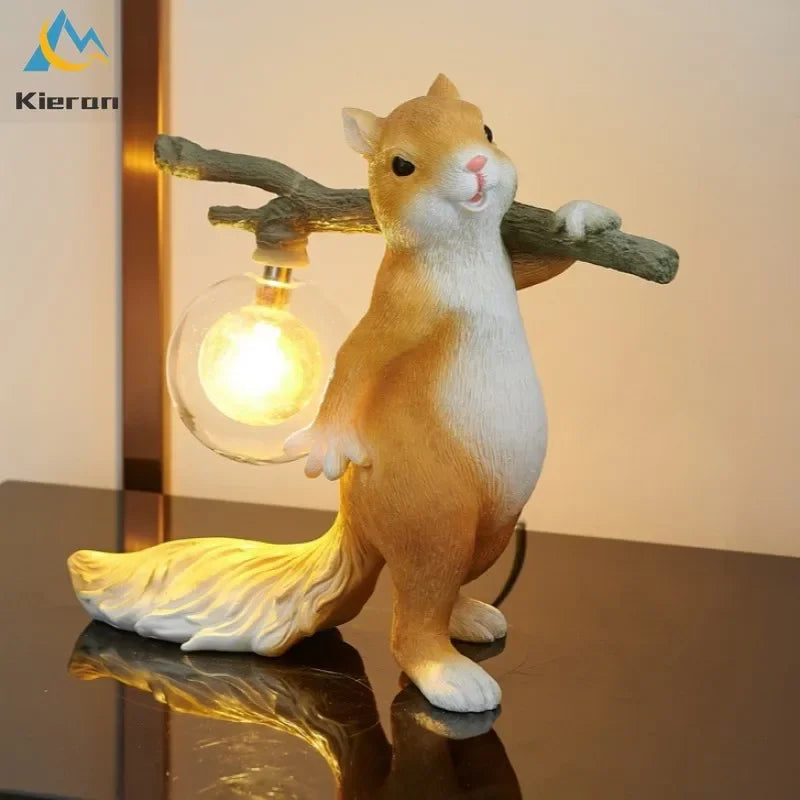 Squirrel Table Lamp – Resin and Frosted Glass