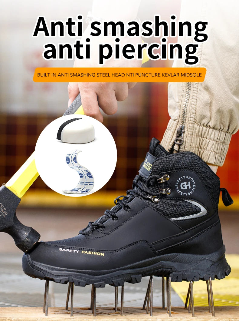 Men's Button-Closure Synthetic Work Shoes