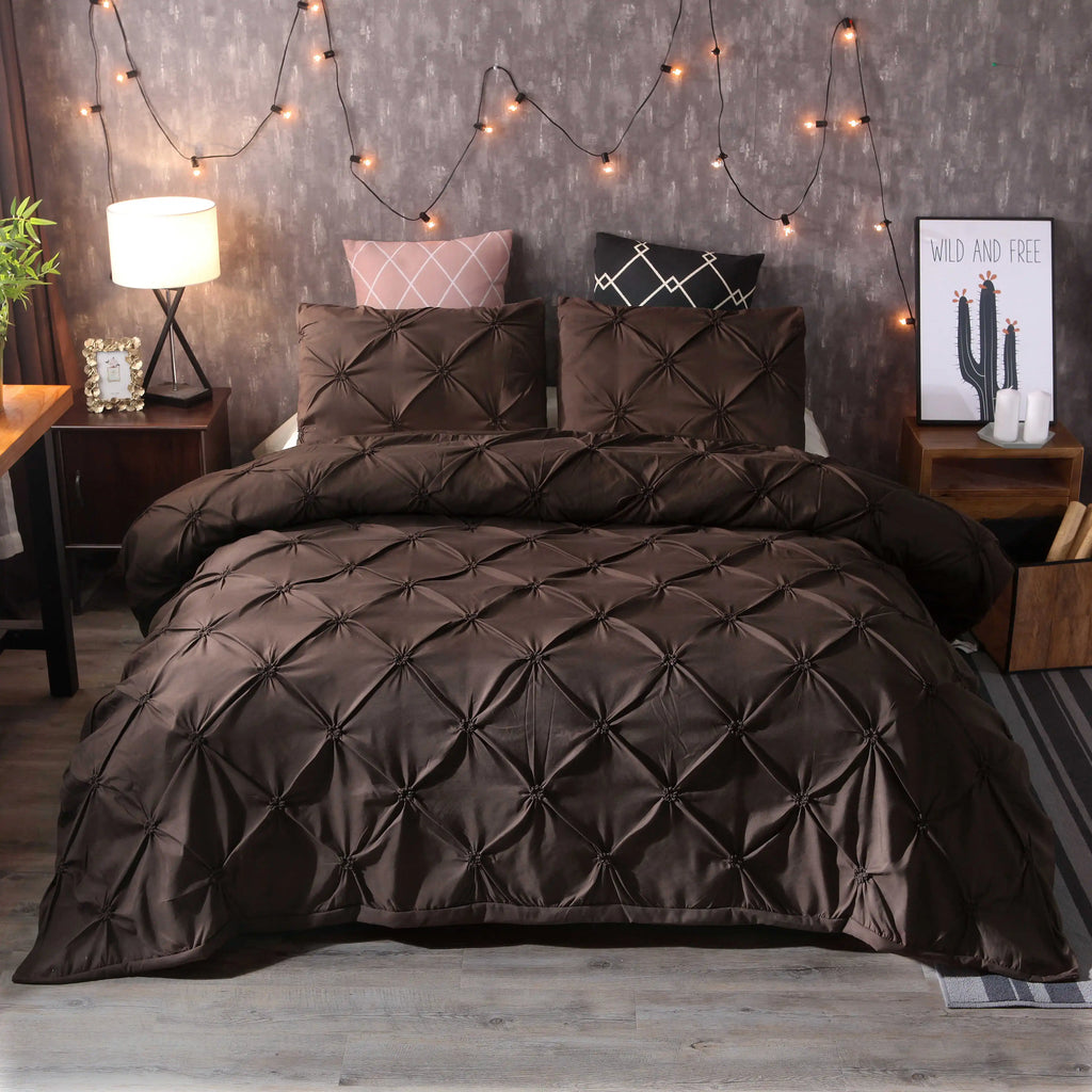 100% Egyptian Cotton Pinch Pleated Duvet Cover Set – 3-Piece with Zipper & Corner Ties, Queen & King