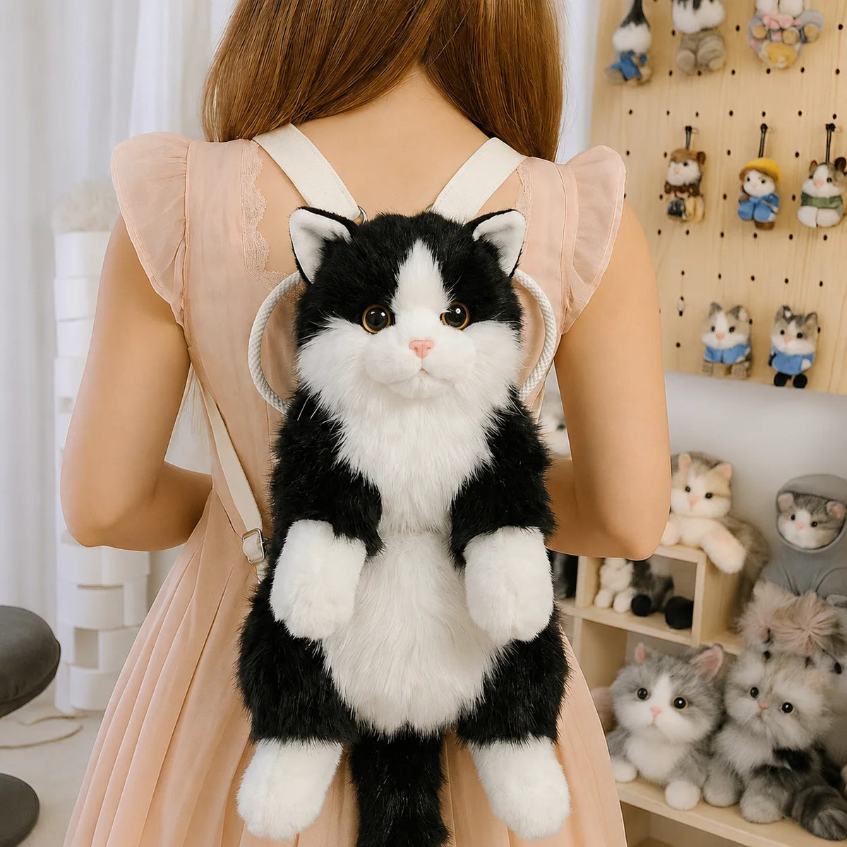Kawaii Plush Cat Backpack Crossbody Bag — Soft Animal School & Travel Bag for Girls