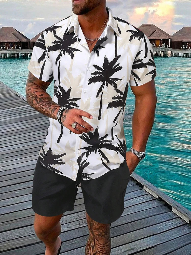Men's Hawaiian Short Sleeve Shirt & Beach Shorts Set – Resort 2-Piece