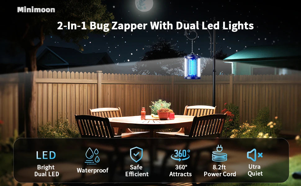 Outdoor Bug Zapper 4200V 15W — LED Mosquito Zapper & Electric Fly Trap for Yard & Backyard