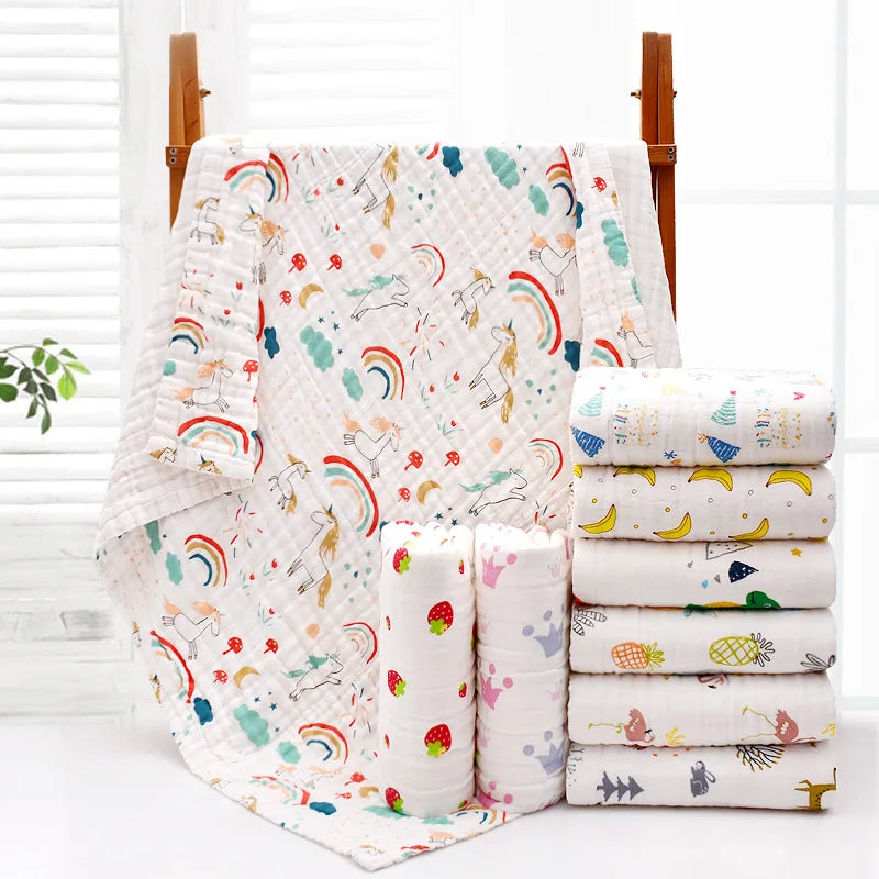 4-Layer Gauze Baby Bath Towel – Soft Cotton Infant Washcloth, Newborn Bathrobe & Swaddle Blanket