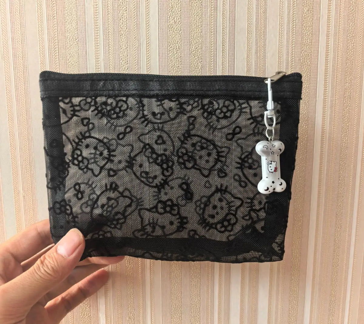 Kawaii Hello Kitty Lace Cosmetic Bag – Cute Vintage Mesh Makeup & Coin Purse Gift