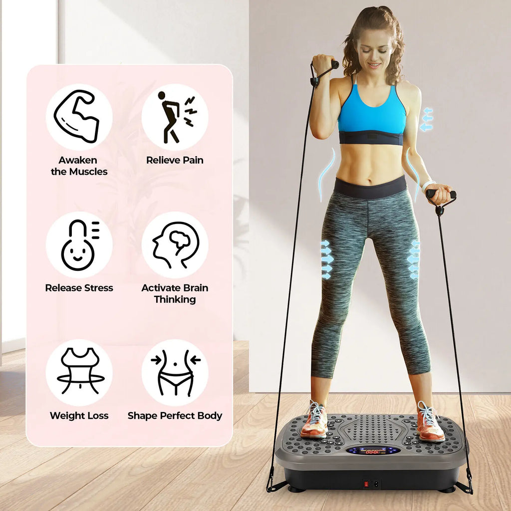Vibration Plate Exercise Machine – Whole Body Workout Platform with Loop Bands for Home Training