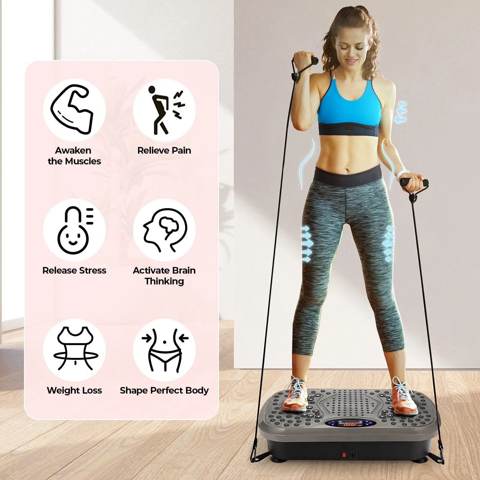 Vibration Plate Exercise Machine – Whole Body Workout Platform with Loop Bands for Home Training