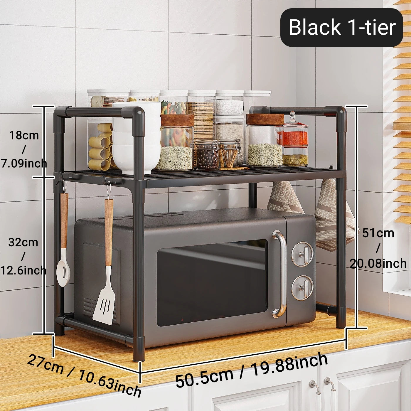 Metal Countertop Microwave & Kitchen Storage Rack — 2 & 3-Layer Utensil & Tableware Organizer