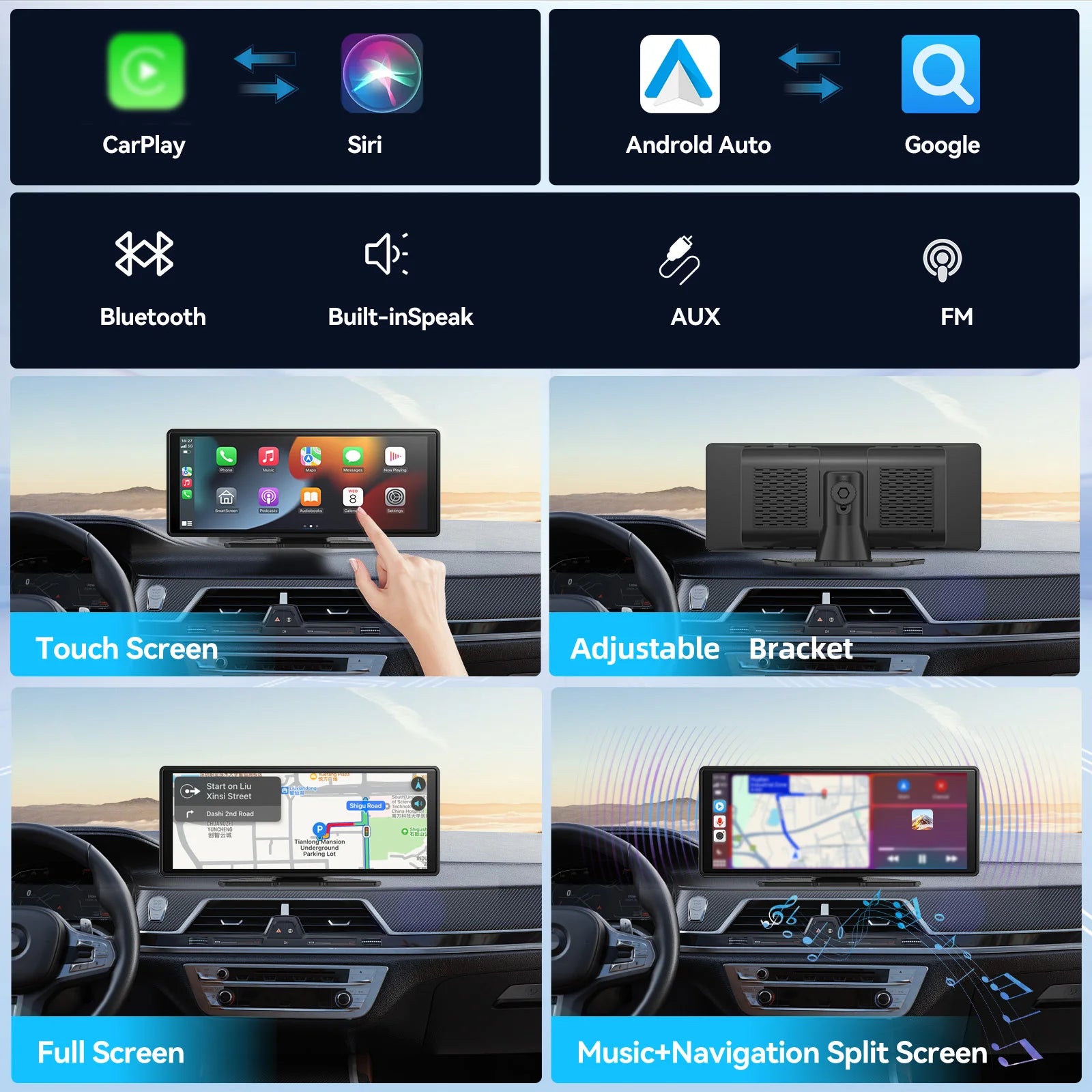 Wireless CarPlay Screen for Car – 10.26" Android Auto Touchscreen Stereo System