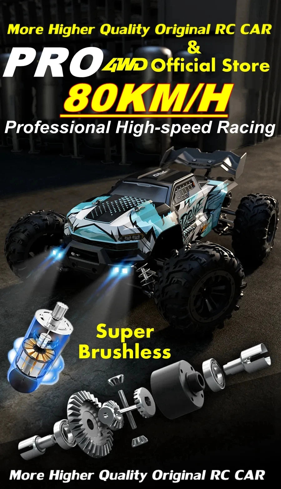 4WD 1:16 Scale High Speed Brushless RC Car – 50 or 80KM/H Off-Road Drift Racing Buggy Truck