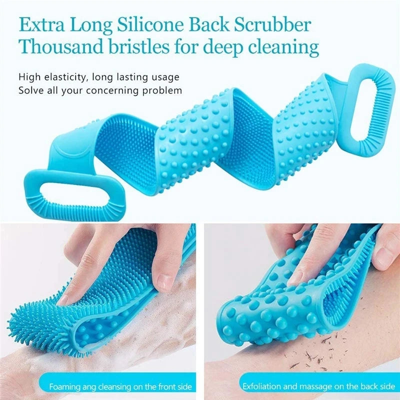 Silicone Body Scrubber Bath Brush – Extra Long Strip & Handle for Easy Back Exfoliating