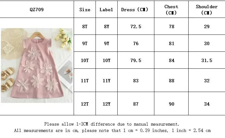 Girls 3D Flower Princess Dress — Elegant Wedding & Party Dress (2–7 Years)