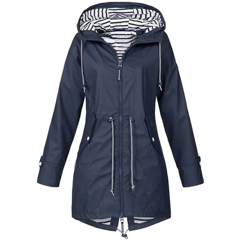 Women's Waterproof Hooded Raincoat – Lightweight Trench Jacket