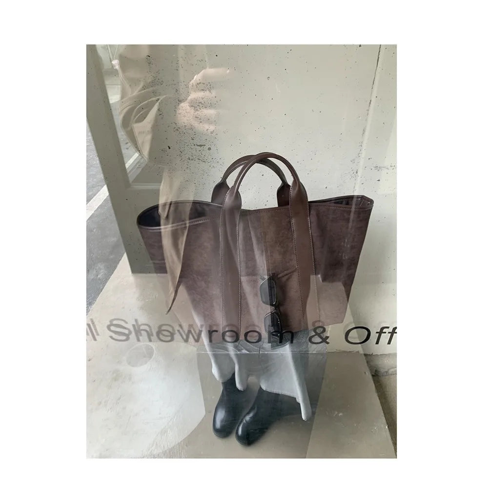 Large Capacity Retro Faux Suede Shoulder Tote Bag – Luxury Commuter Travel Handbag for Women