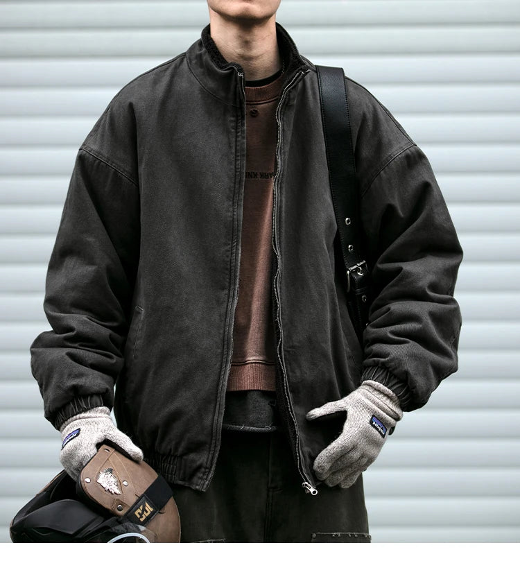 Men's Vintage Polar Fleece Jacket — Korean Streetwear Loose Warm Coat