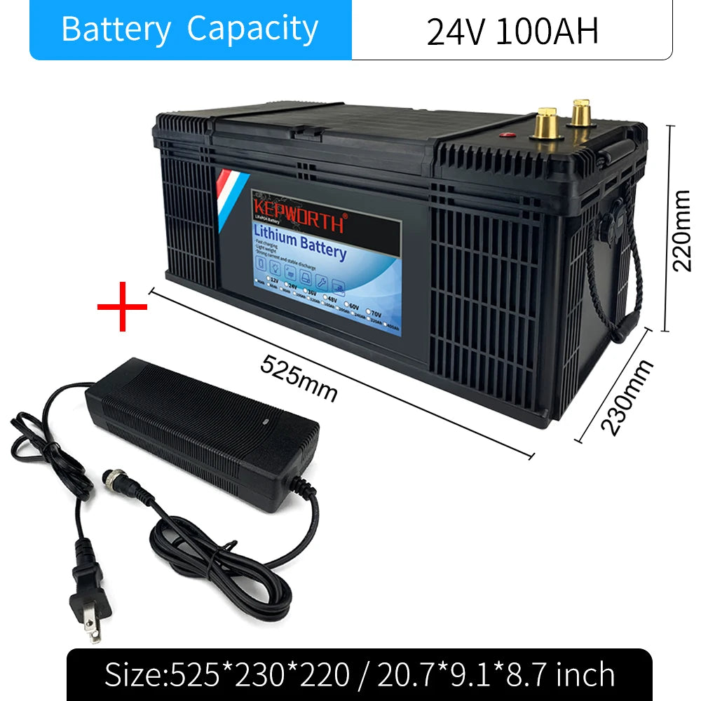 24V 100Ah LiFePO4 Lithium Iron Phosphate Battery — Deep Cycle for Solar, RV & Marine