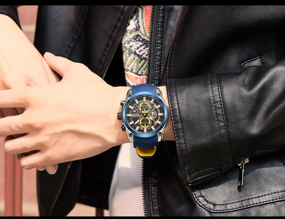 MEGIR Men's Military Sport Watch | Waterproof Luminous Blue Silicone Strap Luxury Wristwatch