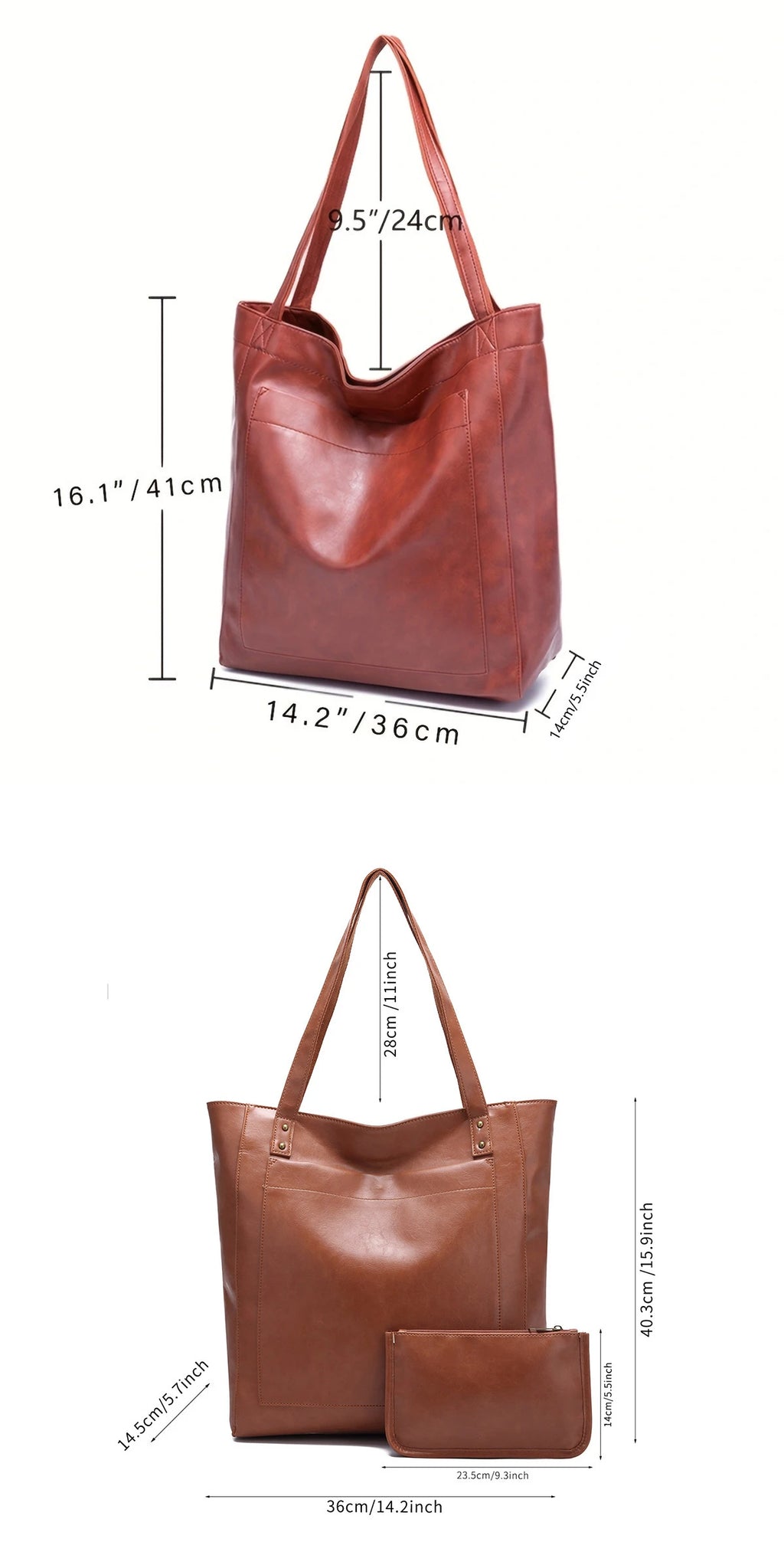 SNOWJENNY Retro Waxed PU Large Tote Bag – Commuter Shoulder Handbag with Pockets for Women