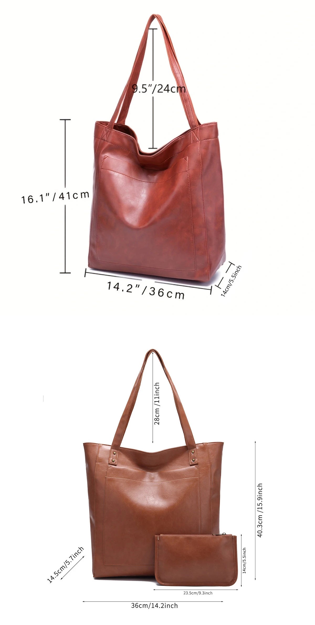 SNOWJENNY Retro Waxed PU Large Tote Bag – Commuter Shoulder Handbag with Pockets for Women