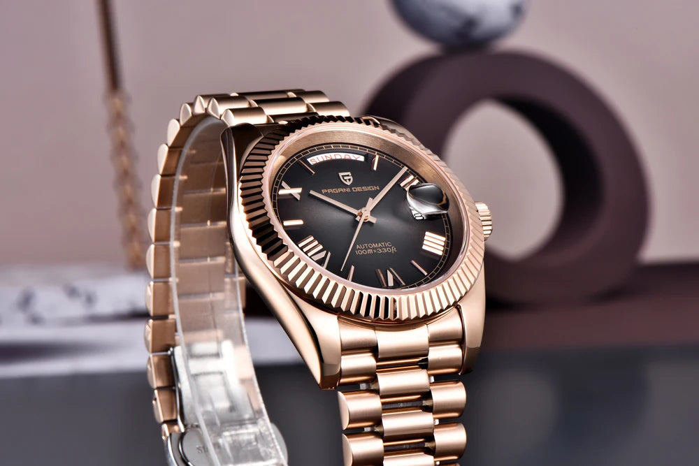 PAGANI DESIGN DD36 Men's Automatic Watch | Rose Gold Luxury Mechanical Sapphire Mirror Wristwatch