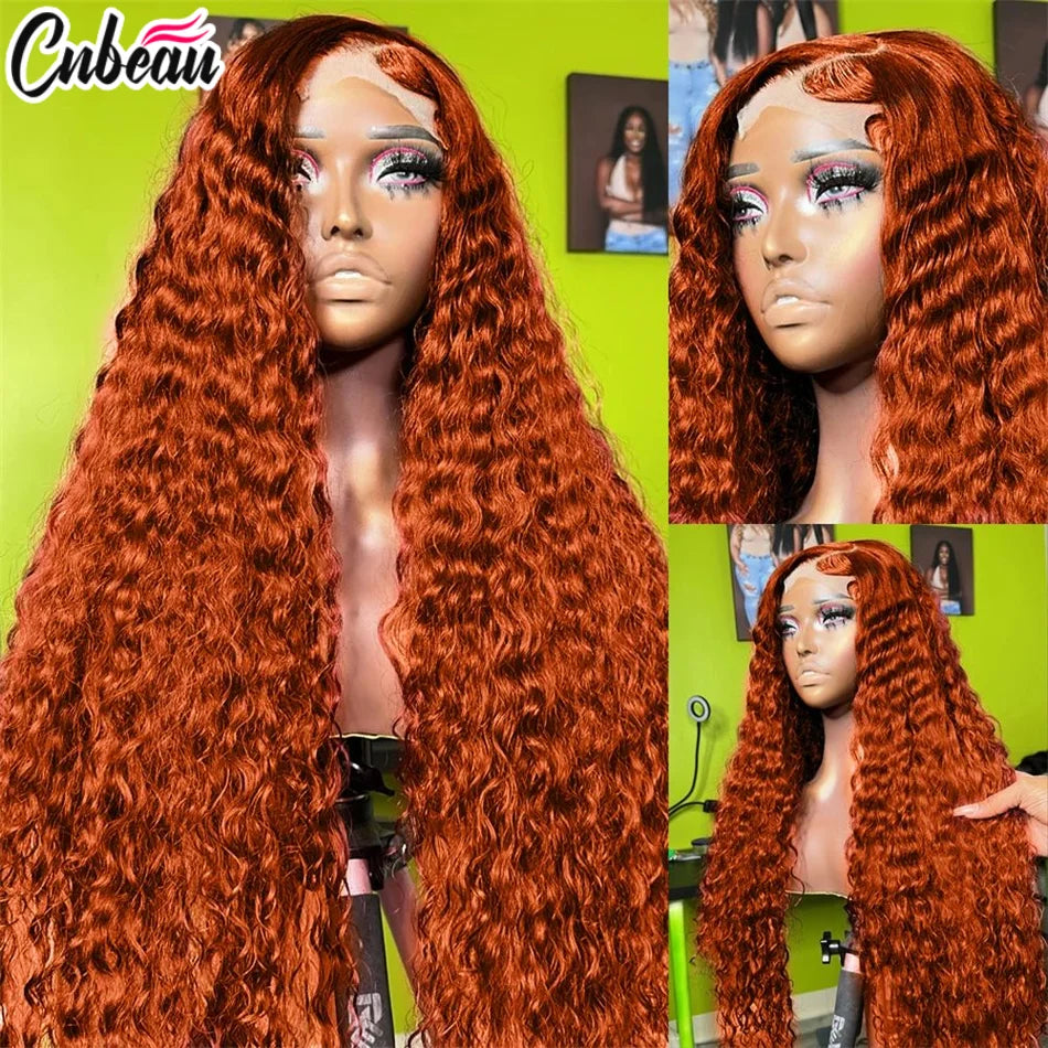 Ginger Orange Deep Wave Lace Front Wig | 30–36 Inch 13x4 13x6 4x4 HD Lace Colored Human Hair Pre-Plucked