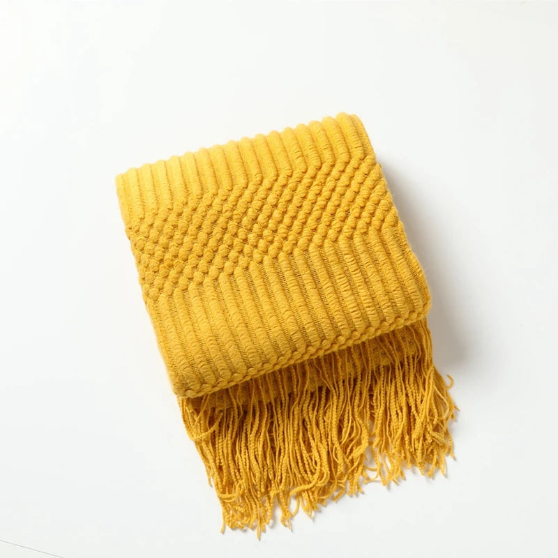 Knitted Acrylic Throw Blanket with Tassels – Chunky Farmhouse Style, 28 Colors & 2 Sizes