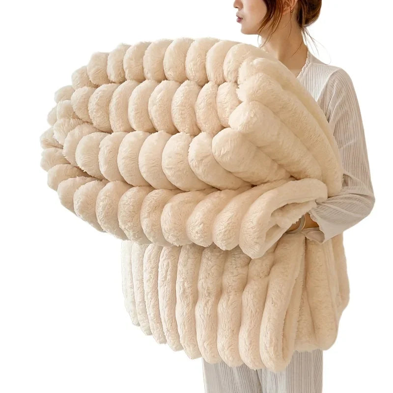 Plush Ribbed Throw Blanket – Large Soft Cozy Anti-Static Sofa & Bed Blanket, Lightweight